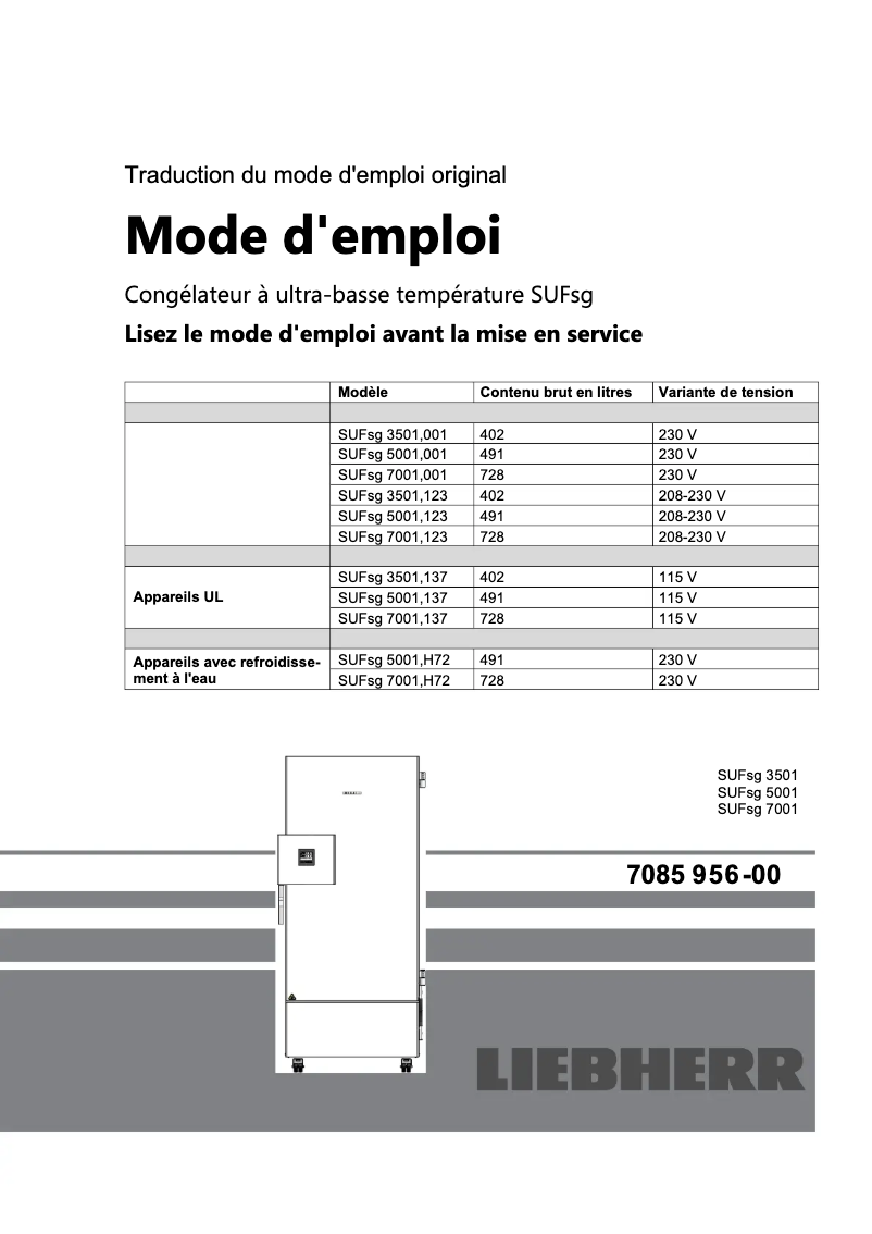 Page n°1 - Manuel utilisateur Liebherr SUFsg 7001