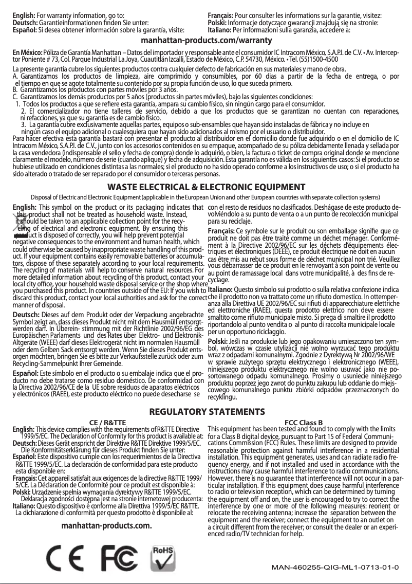 Page 1 de la notice Manuel utilisateur Manhattan 460255