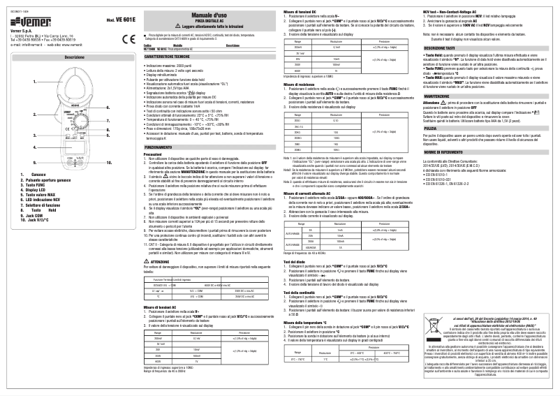 Page 1 de la notice Manuel utilisateur Vemer VE 601E