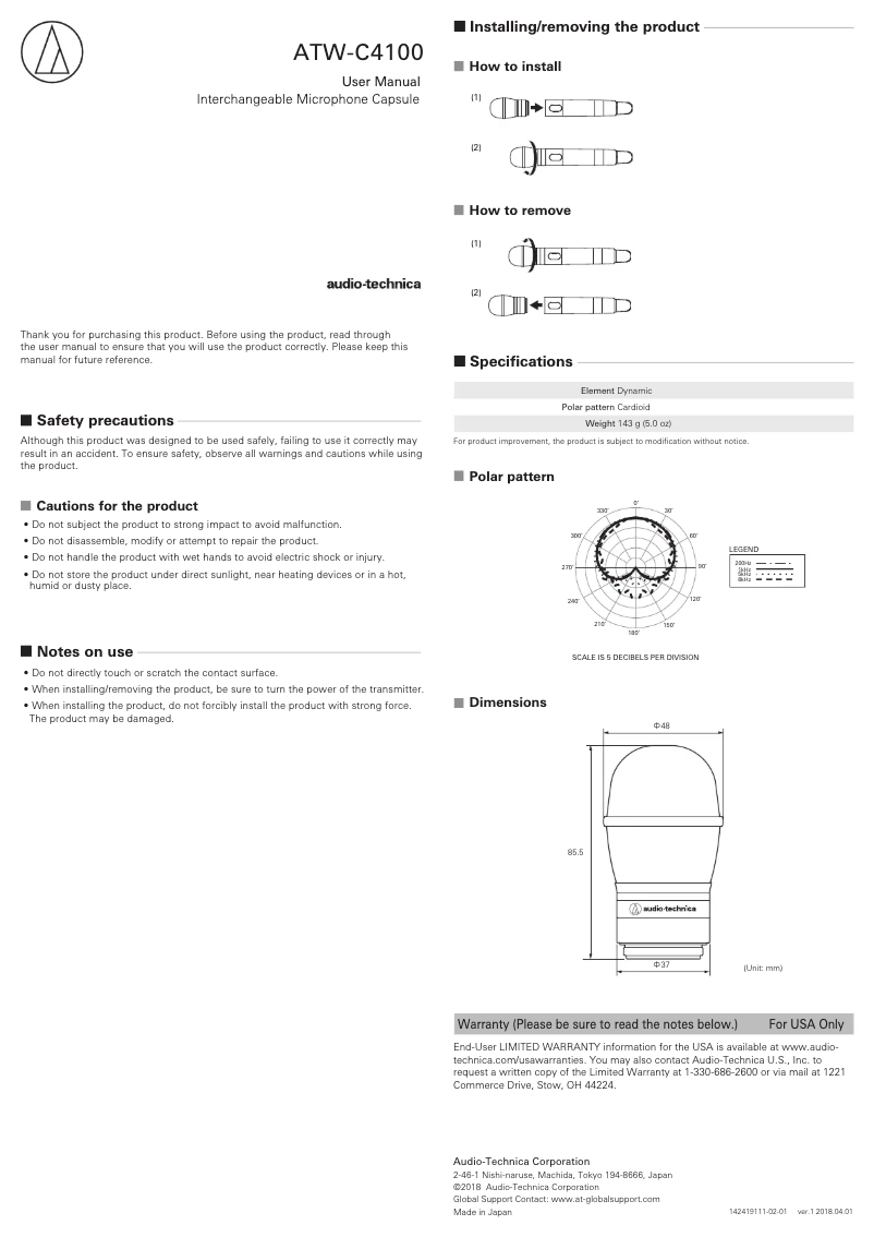 Page 1 de la notice Mode d'emploi Audio-Technica ATW-C4100