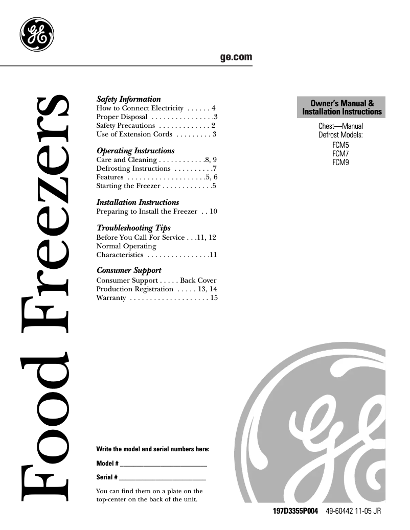 Page 1 de la notice Manuel d'utilisation et d'entretien GE FCM5DRWH