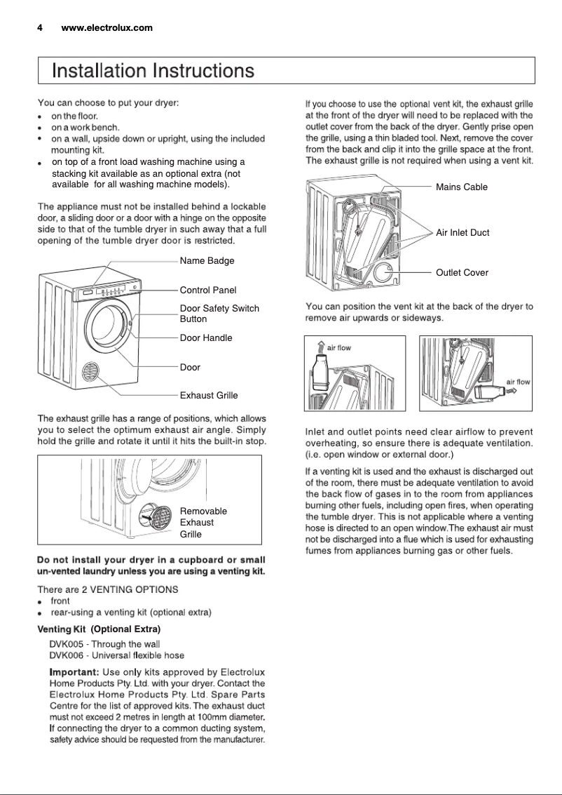 Page 1 de la notice Instructions / montage Electrolux EDV5051