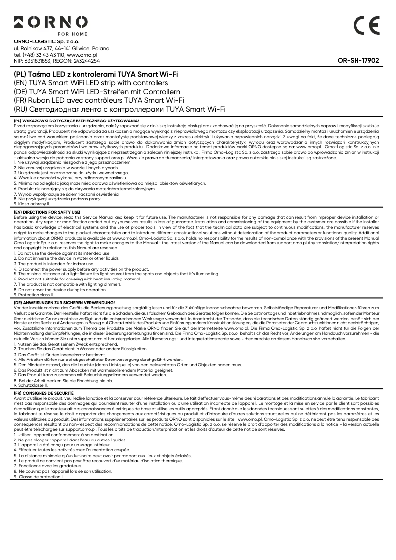 Imagen de la primera página del manual del dispositivo OR-SH-17902