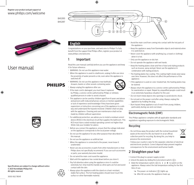 Page n°1 - Manuel utilisateur Philips BHS397