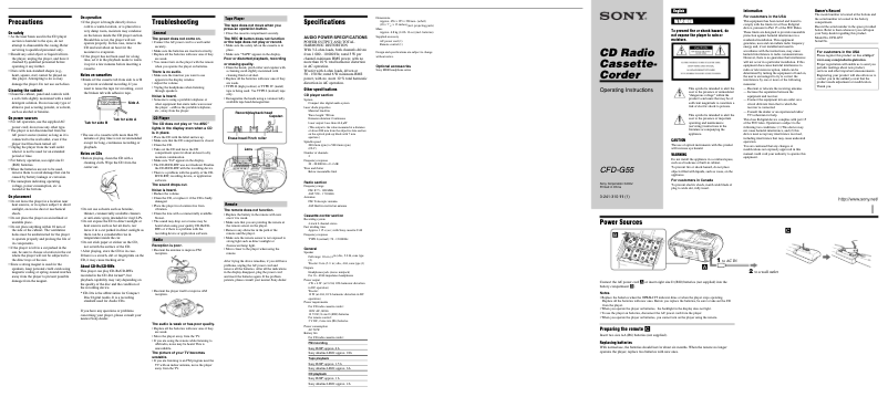 Page 1 de la notice Manuel utilisateur Sony CFD-G55