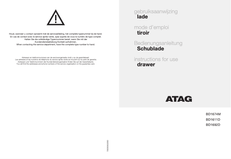 Page 1 de la notice Manuel utilisateur Atag BD1692D