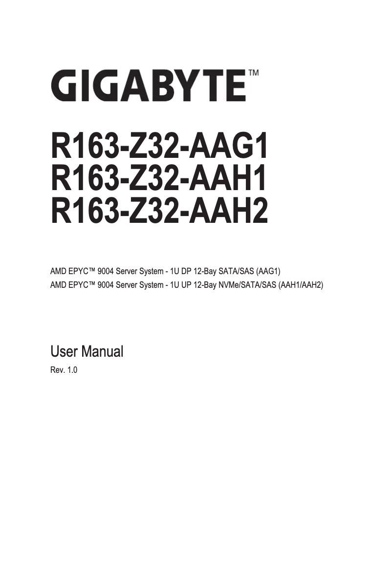 Page 1 de la notice Manuel utilisateur Gigabyte R163-Z32