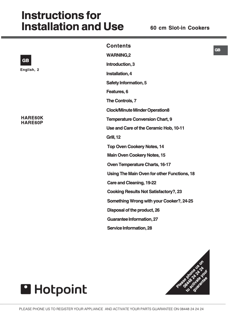 Image de la première page du manuel de l'appareil HARE60K