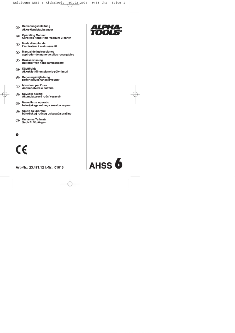 Page 1 de la notice Manuel utilisateur Alpha Tools AHSS 6