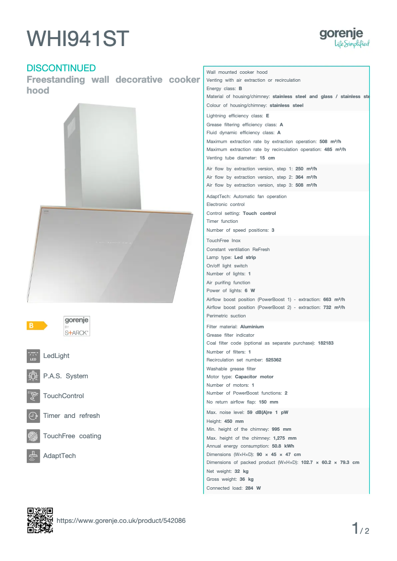 Page n°1 - Fiche technique Gorenje WHI941ST