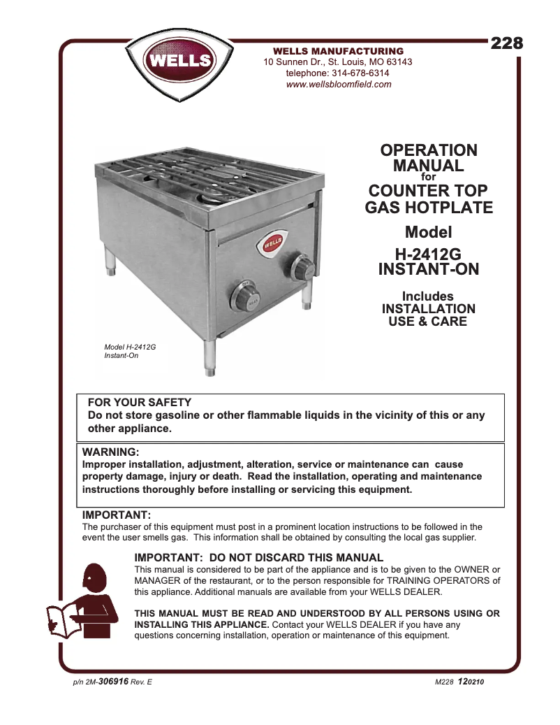 Page 1 de la notice Manuel utilisateur Wells H2412G