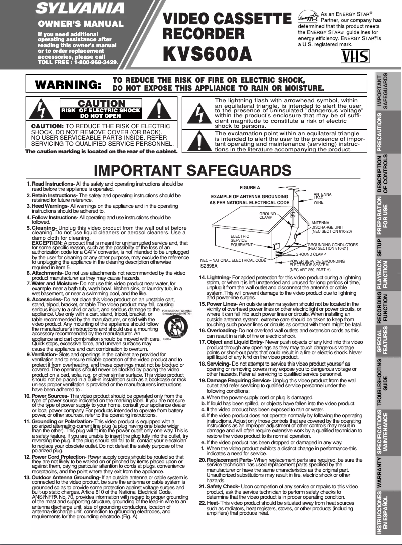 Page 1 de la notice Manuel utilisateur Sylvania KVS600A
