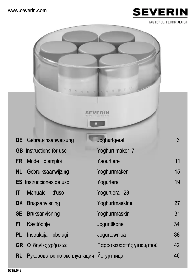 Page 1 de la notice Manuel utilisateur Severin JG 3516