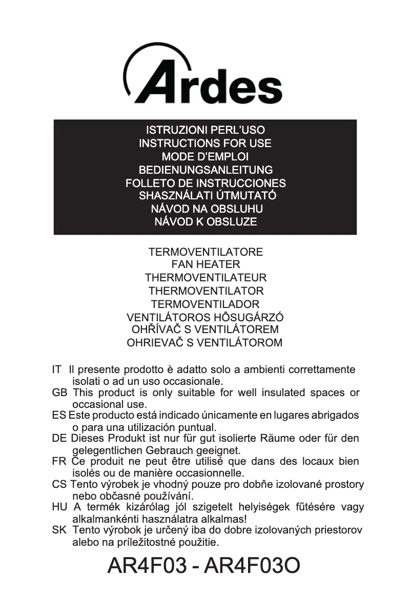 Image de la première page du manuel de l'appareil AR4F03