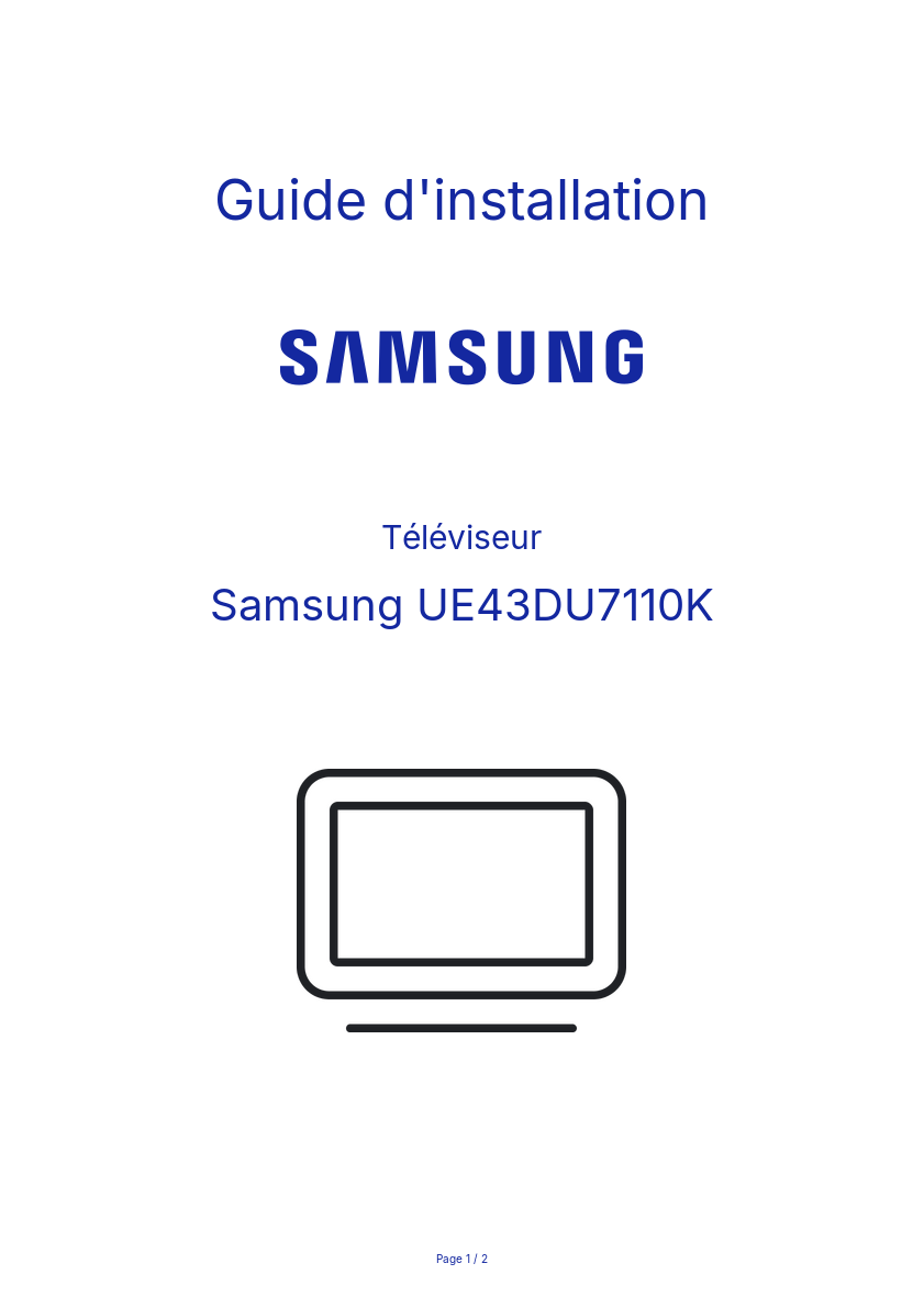Page n°1 - Guide d'installation Samsung UE43DU7110K