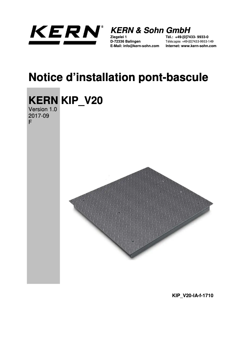 Page n°1 - Guide d'installation Kern BID 600K-1M