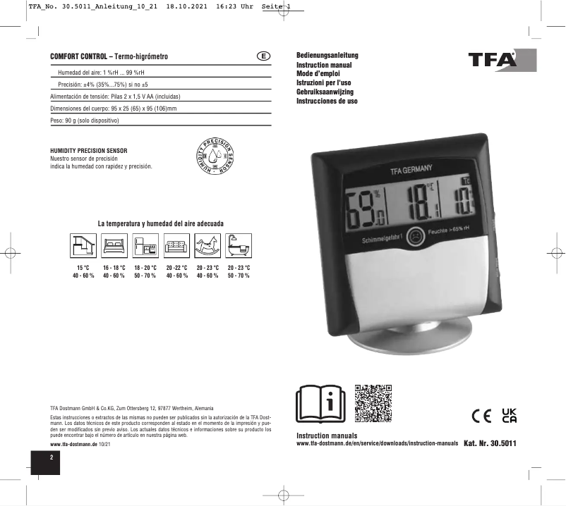 Page 1 de la notice Manuel utilisateur TFA Comfort Control 30.5011