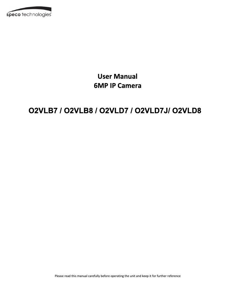 Page n°1 - Manuel utilisateur Speco Technologies O2VLD7J