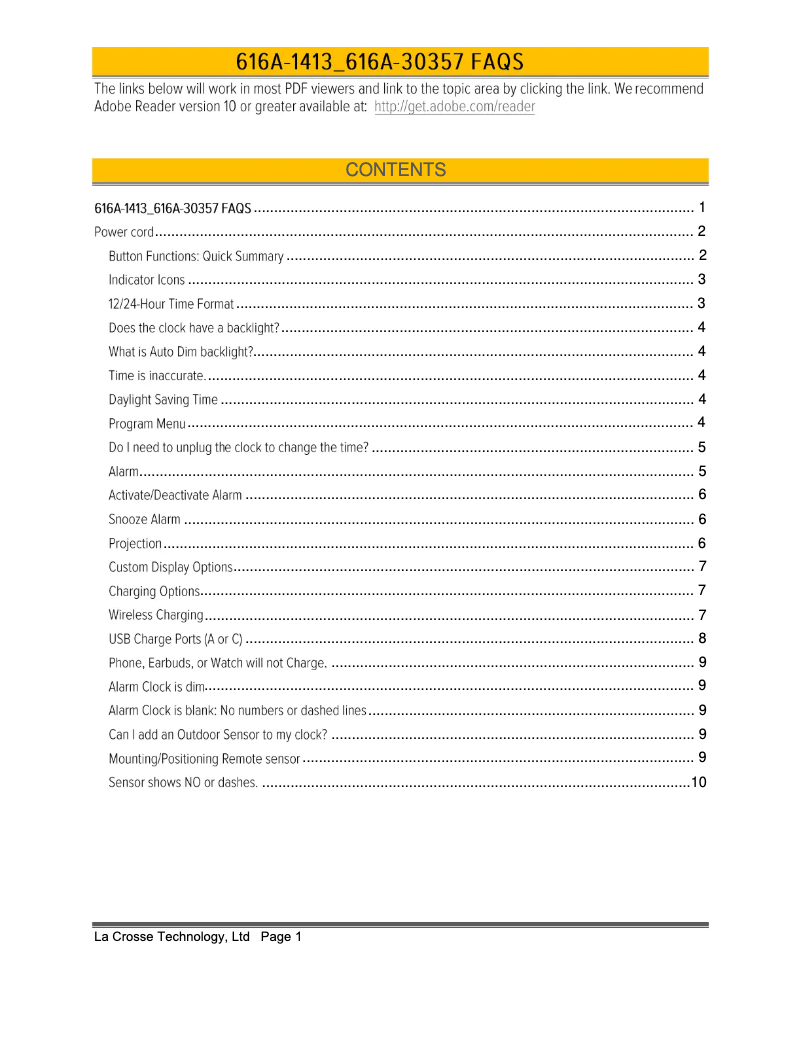 Page 1 de la notice FAQ La Crosse Technology 616A-30357