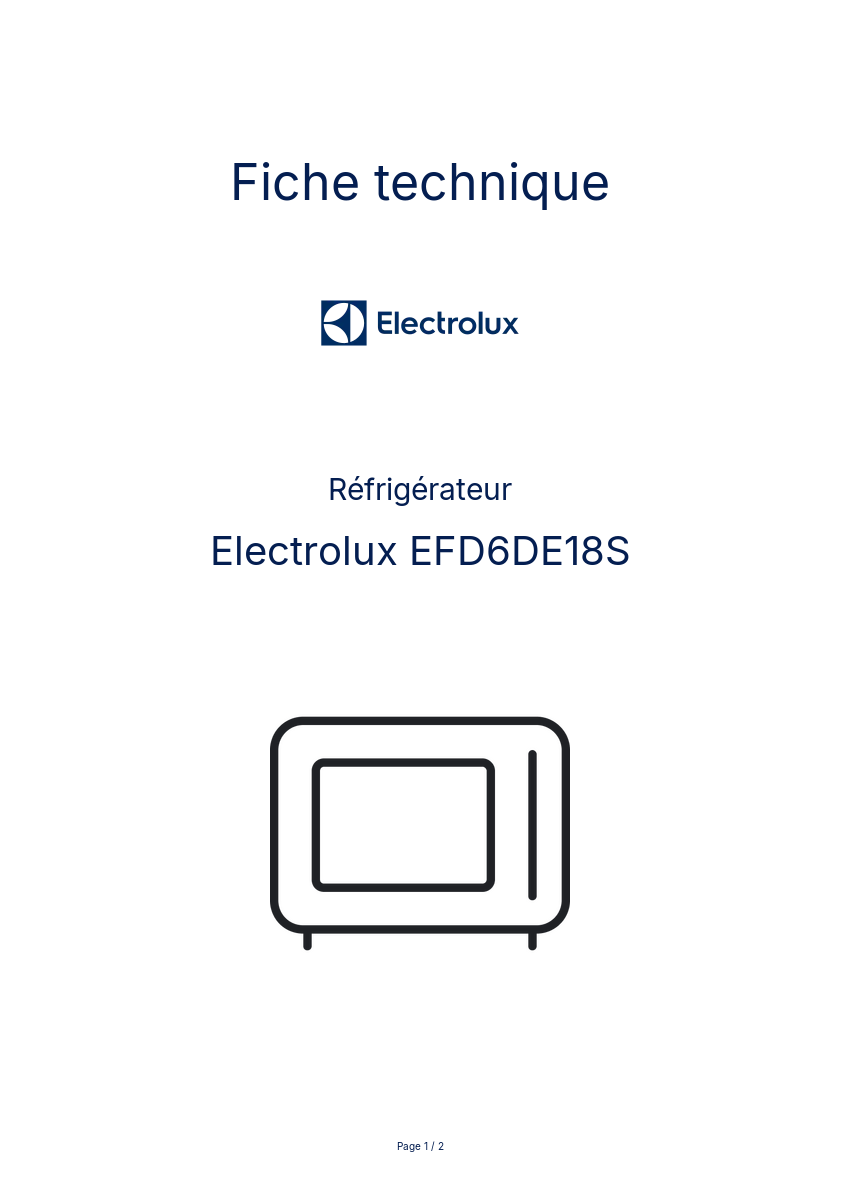 Page n°1 - Fiche technique Electrolux EFD6DE18S