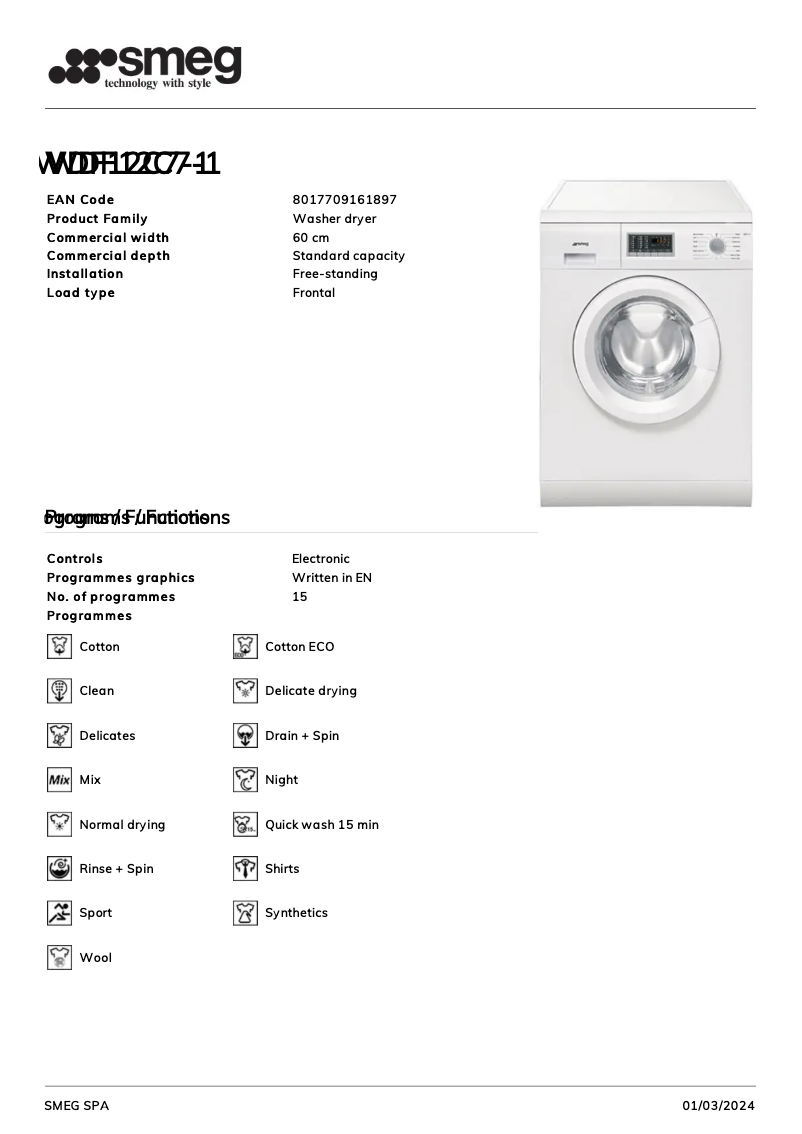 Page n°1 - Fiche technique Smeg WDF12C7-1