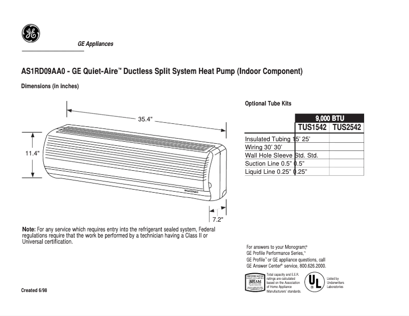 Image de la première page du manuel de l'appareil Quiet-Aire AS1RD09AA0