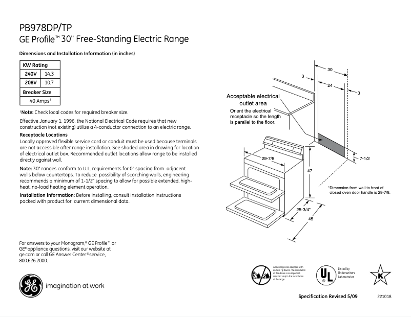 Page n°1 - Fiche technique GE Profile PB978DPBB