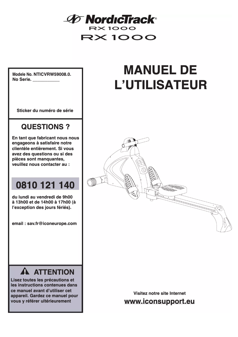 Page 1 de la notice Manuel utilisateur NordicTrack RX 1000