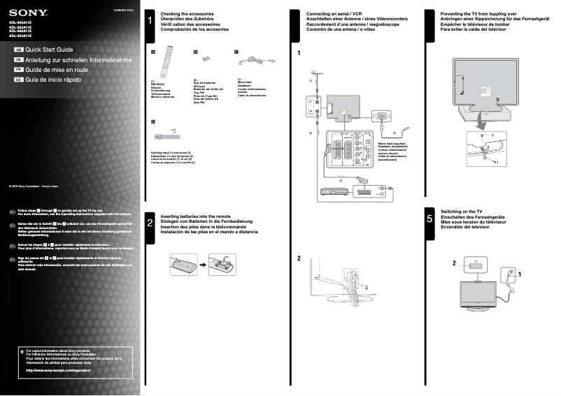 Page 1 de la notice Guide d'installation Sony Bravia KDL-S40A11E