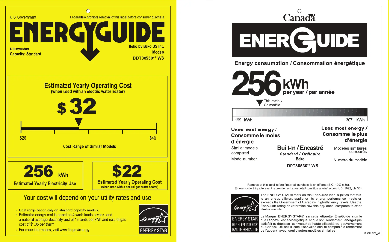 Page 1 de la notice Label énergétique Beko DDT38530XWS