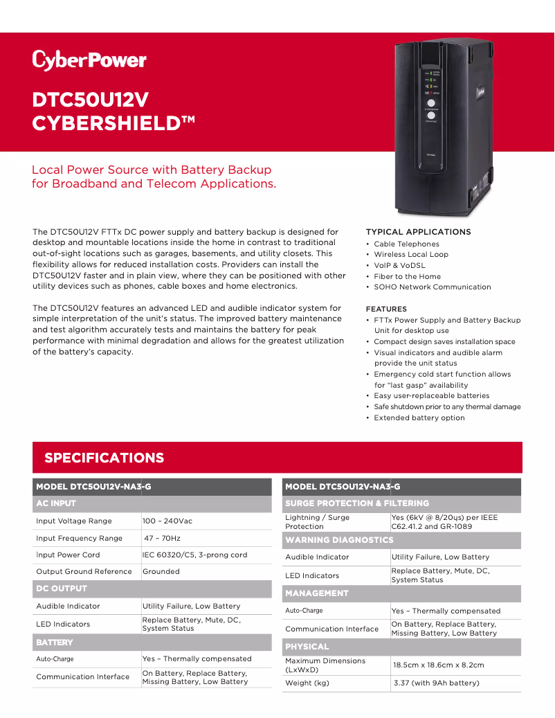 Page n°1 - Fiche technique CyberPower DTC50U12V