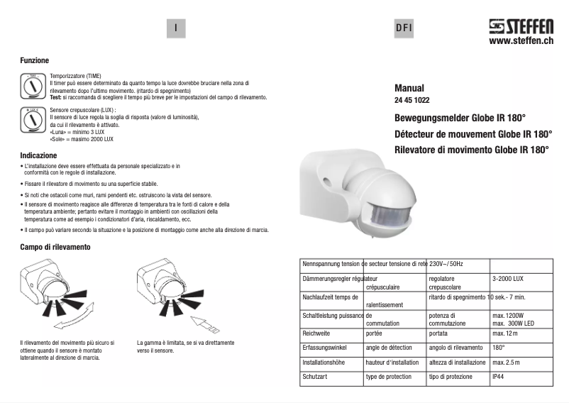 Page n°1 - Manuel utilisateur Steffen Globe IR 180°