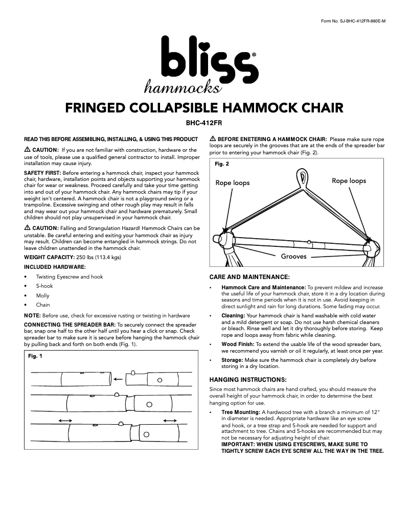 Page 1 de la notice Manuel utilisateur Bliss Outdoors BHC-412FR
