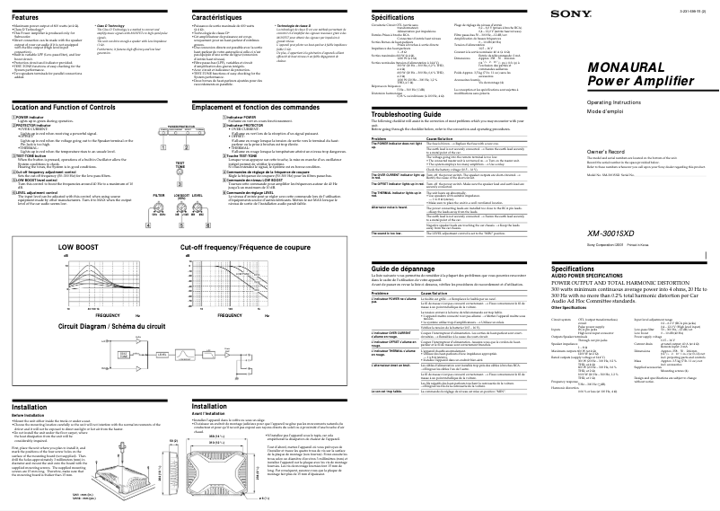 Page n°1 - Manuel utilisateur Sony XM-3001SXD
