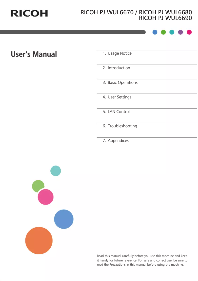 Page 1 de la notice Manuel utilisateur Ricoh PJ WUL6680