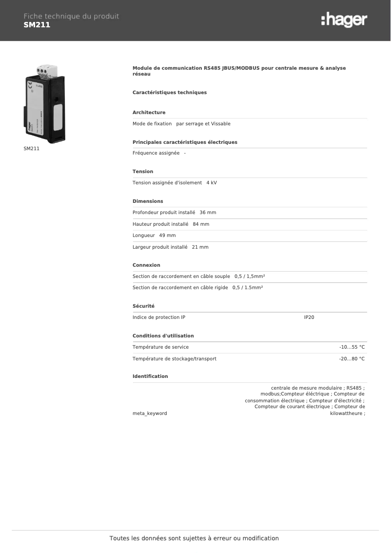 Image de la première page du manuel de l'appareil SM211