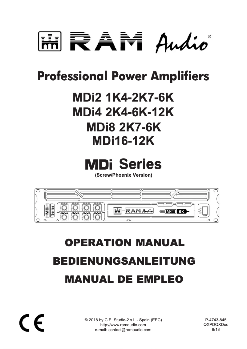 Page 1 de la notice Manuel utilisateur Ram Audio MDi8-6K D BS/P