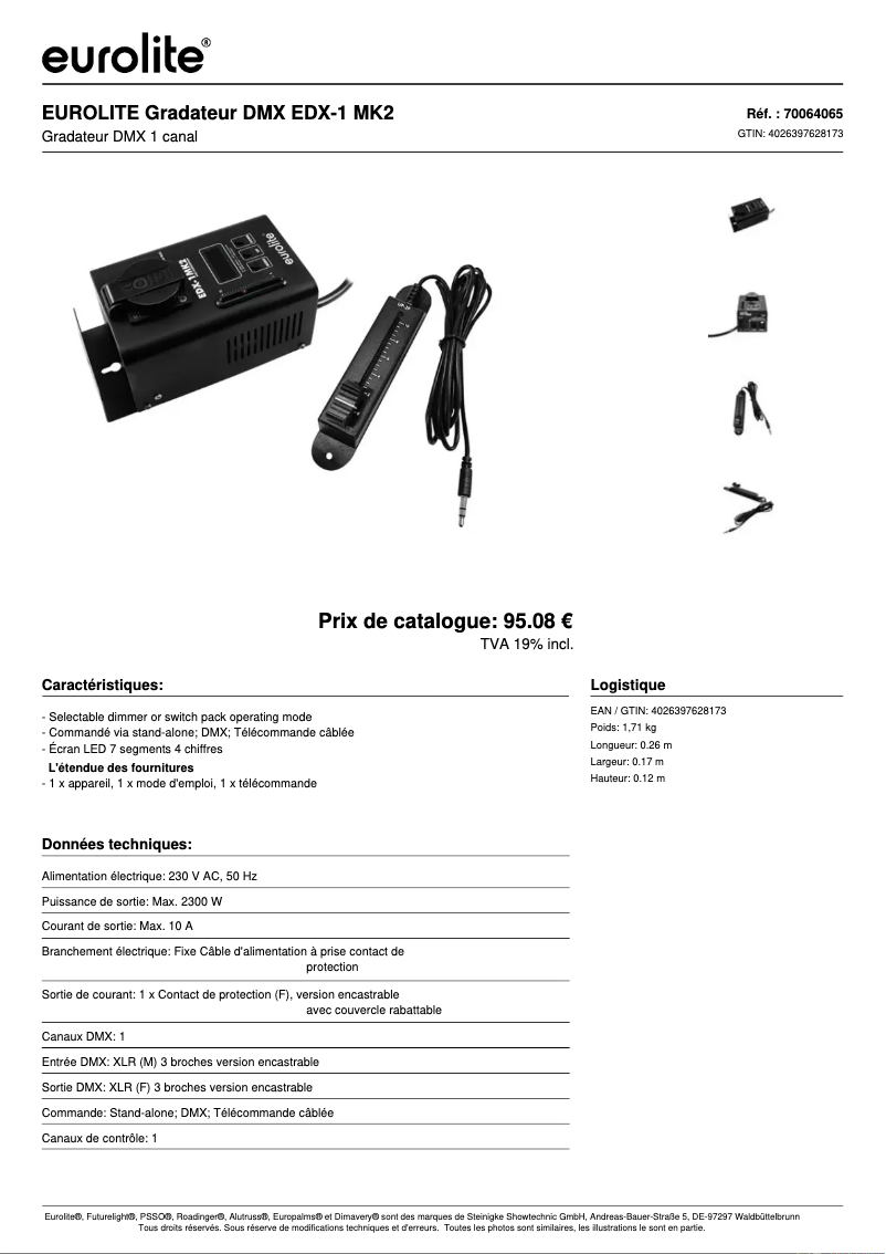 Page 1 de la notice Fiche technique Eurolite EDX-1 MK2