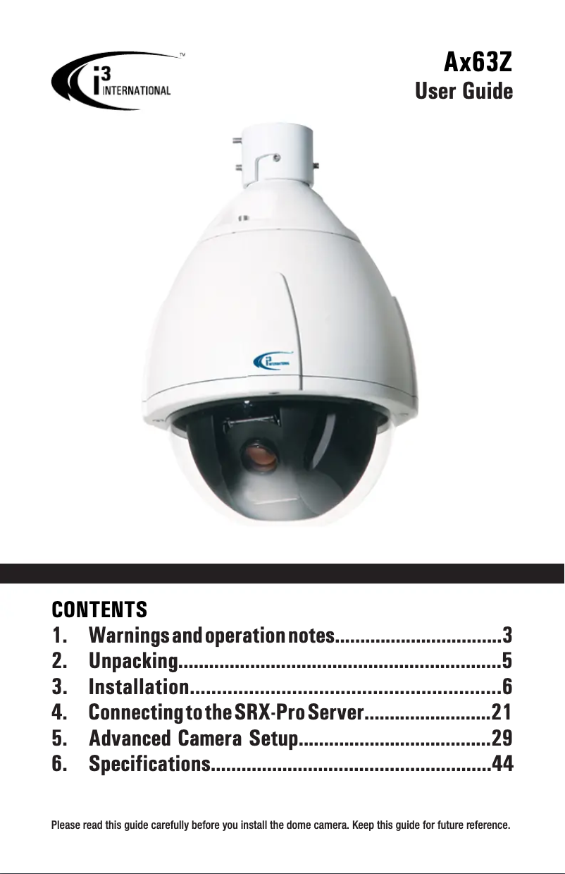 Page 1 de la notice Manuel utilisateur i3International Ax63Z