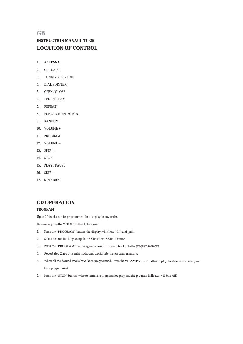 Page n°1 - Manuel utilisateur Denver TC-26C