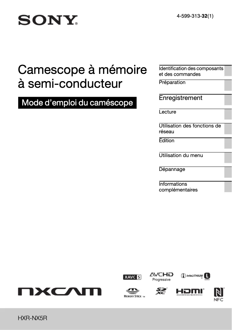 Page 1 de la notice Manuel utilisateur Sony HXR-NX5R