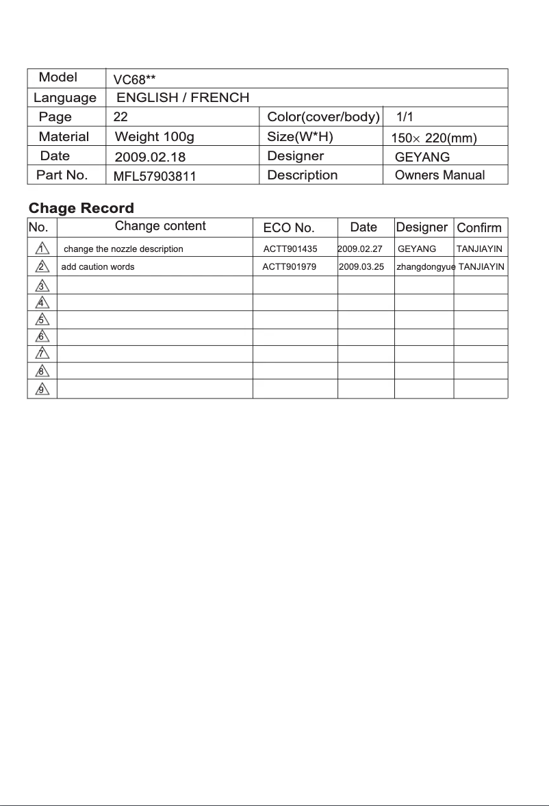 Page 1 de la notice Manuel utilisateur LG VC5404PF