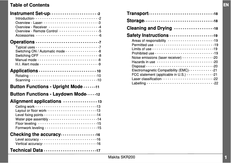Page 1 de la notice Mode d'emploi Makita SKR200Z
