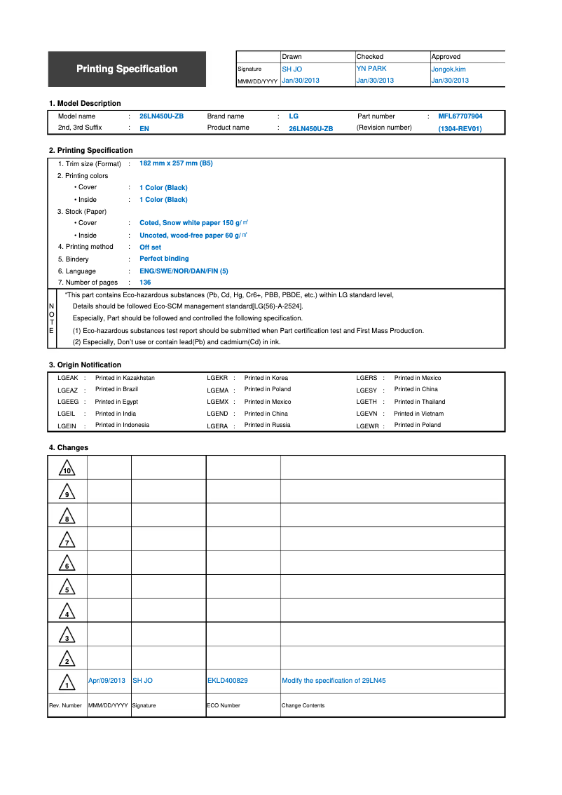 Page n°1 - Manuel utilisateur LG 29LN457U