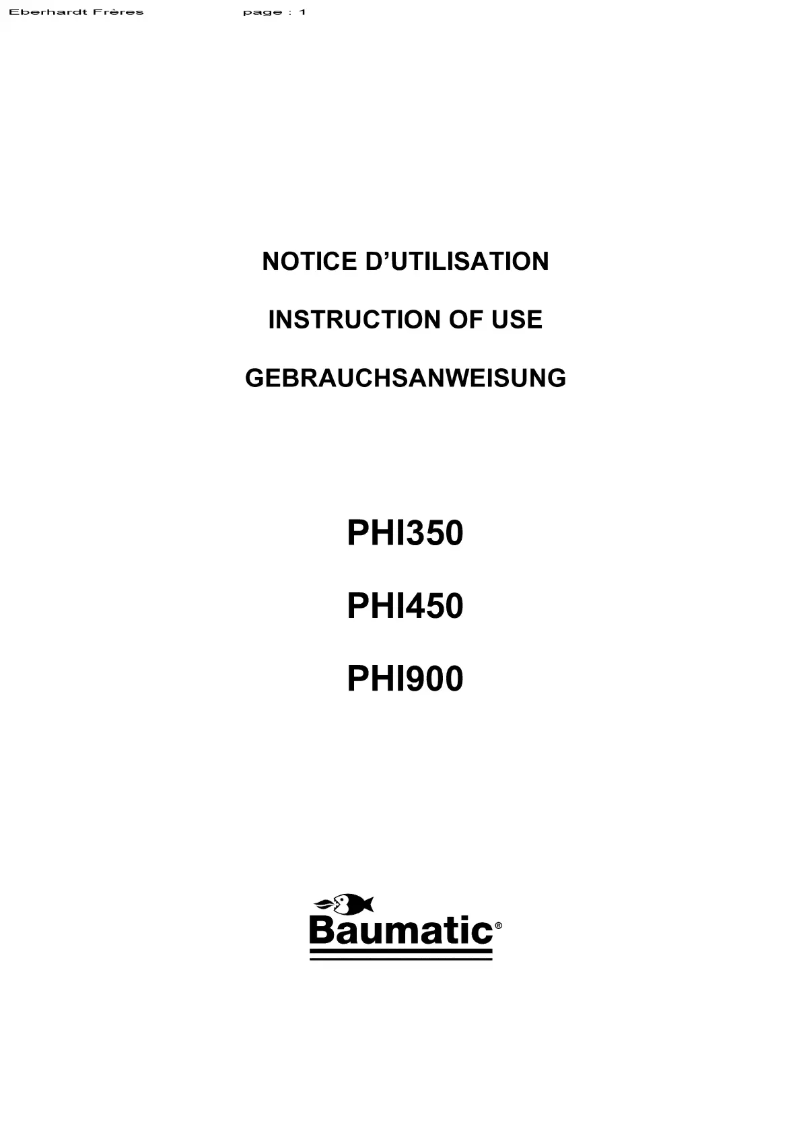 Page 1 de la notice Manuel utilisateur Baumatic PHI450