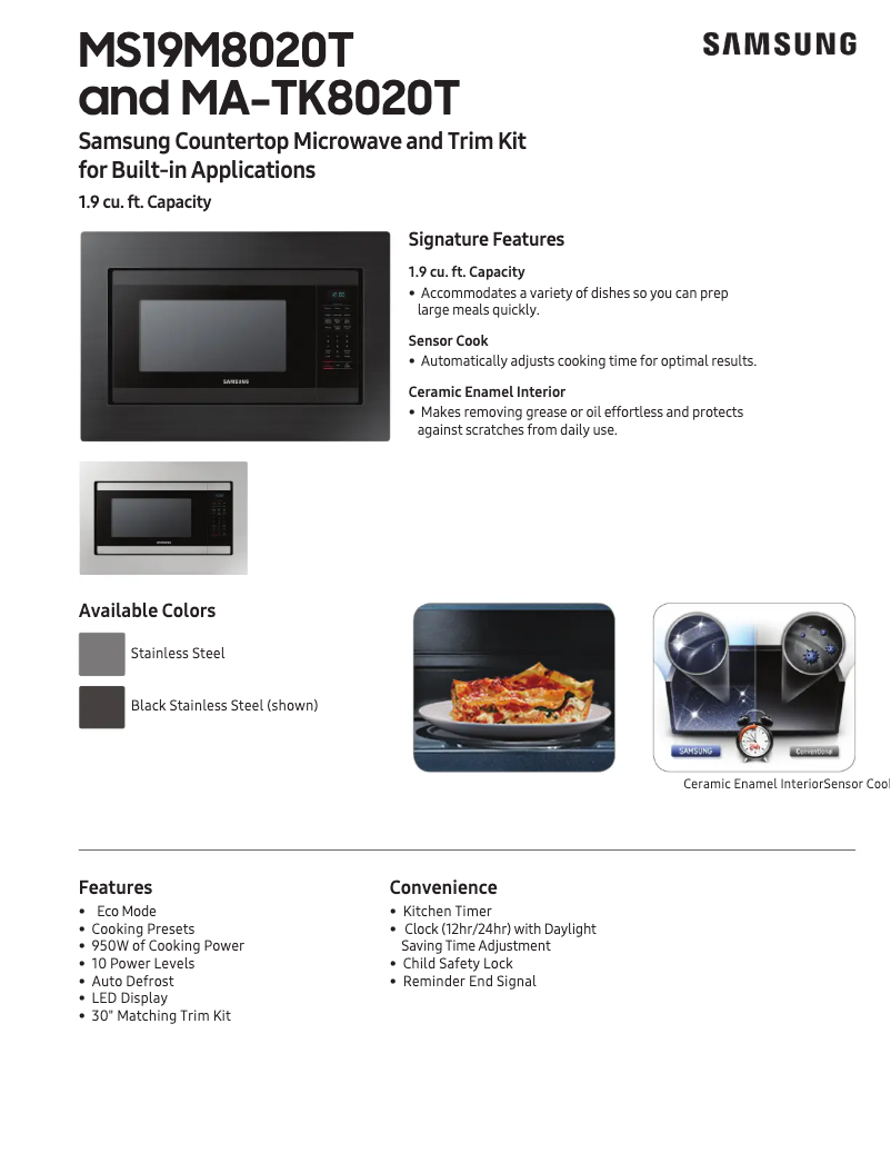Page 1 de la notice Fiche technique Samsung MS19M8020TG