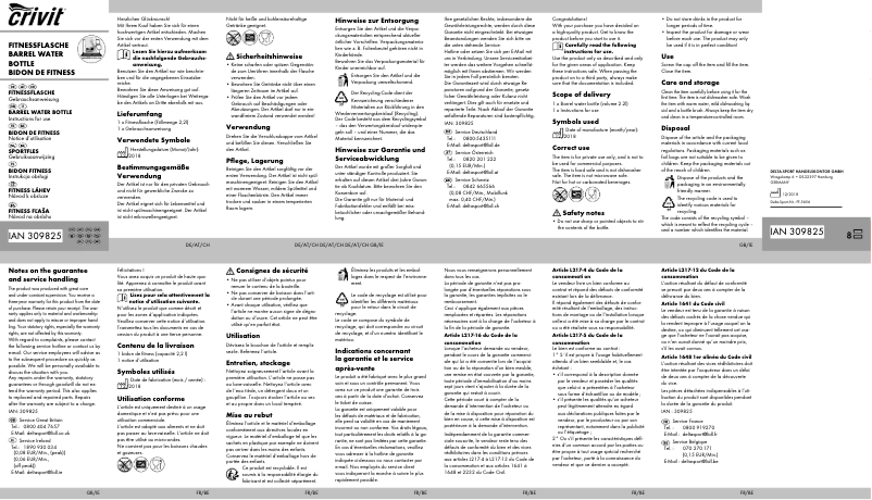 Page n°1 - Manuel utilisateur Crivit IAN 309825