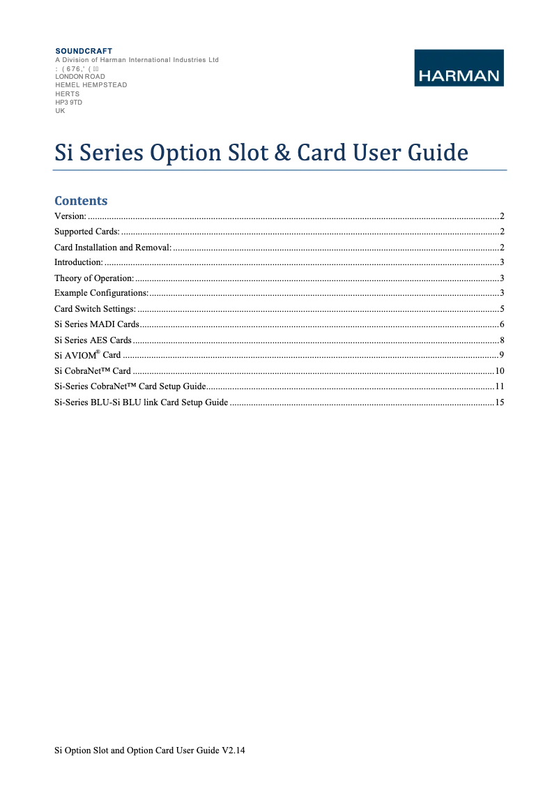 Page n°1 - Manuel utilisateur Soundcraft Si Option Cards