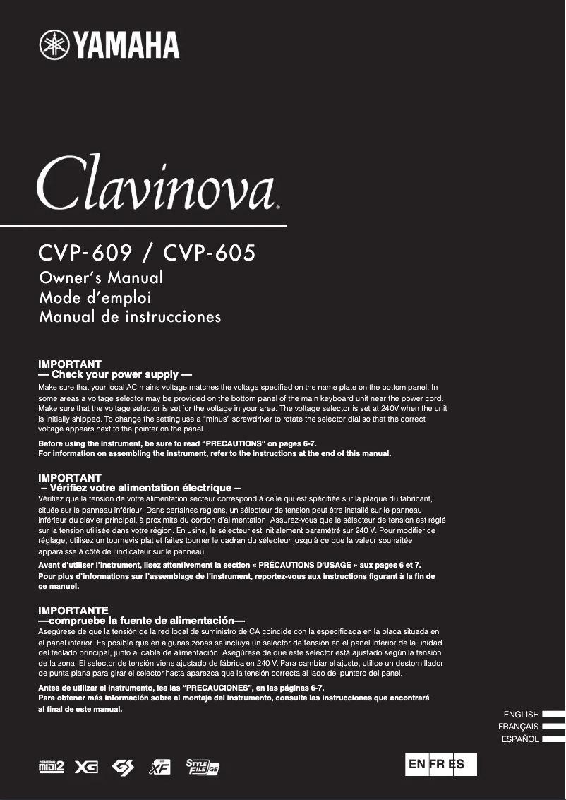 Page n°1 - Manuel utilisateur Yamaha Clavinova CVP-609