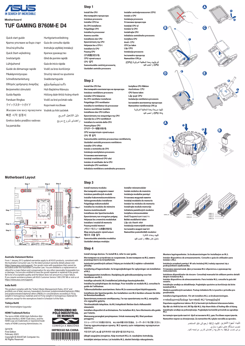 Page 1 de la notice Guide de démarrage rapide Asus TUF Gaming B760M-E D4